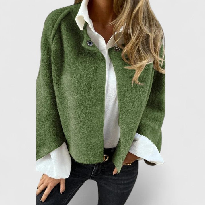 Grüne Eleganzjacke mit Reverskragen und Knopfleiste