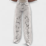 Weiße Jeans mit Spitzen-Patchwork an den Beinen