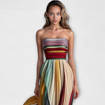 Bandeau-Kleid Flora mit bunten Streifen, gerafftem Faltenrock