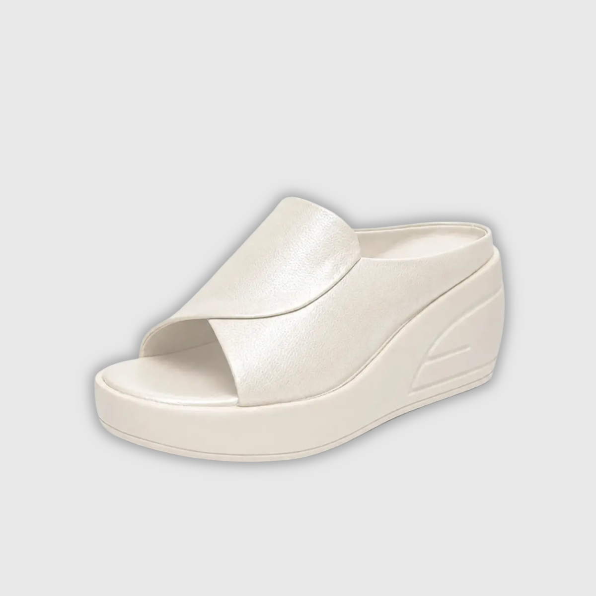Orthopädische Slip-On-Wedgesandalen, beiger Ton, offene Zehen, Keilsohle