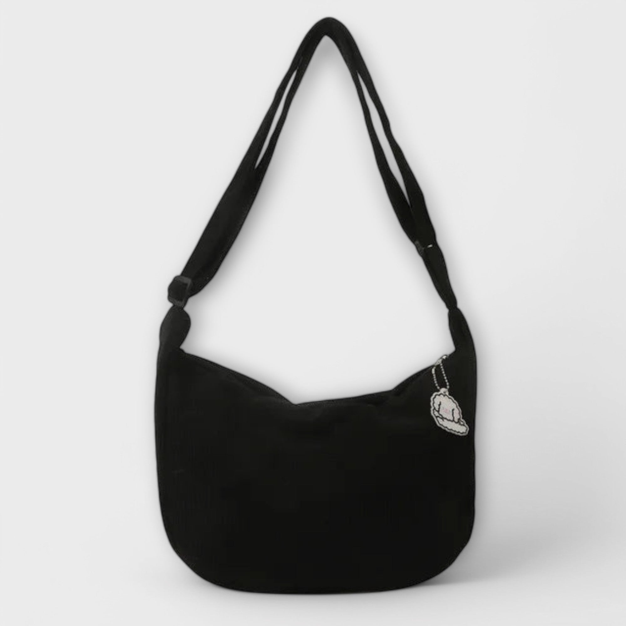 Schwarze Cordura-Schultertasche, halbmondförmig, mit Schulterriemen und Wolkenanhänger