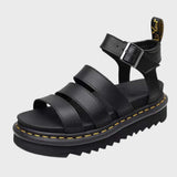 Schwarze Sandalen mit dicker Sohle, Riemen und Schnallenverschluss