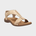 Orthopädische Sandale in Beige mit breiten Riemen, offene Zehenpartie, Klettverschluss