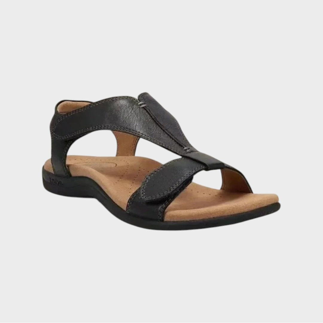 Orthopädische Sandale in Schwarz mit zwei Riemen, offene Zehenpartie, Klettverschluss