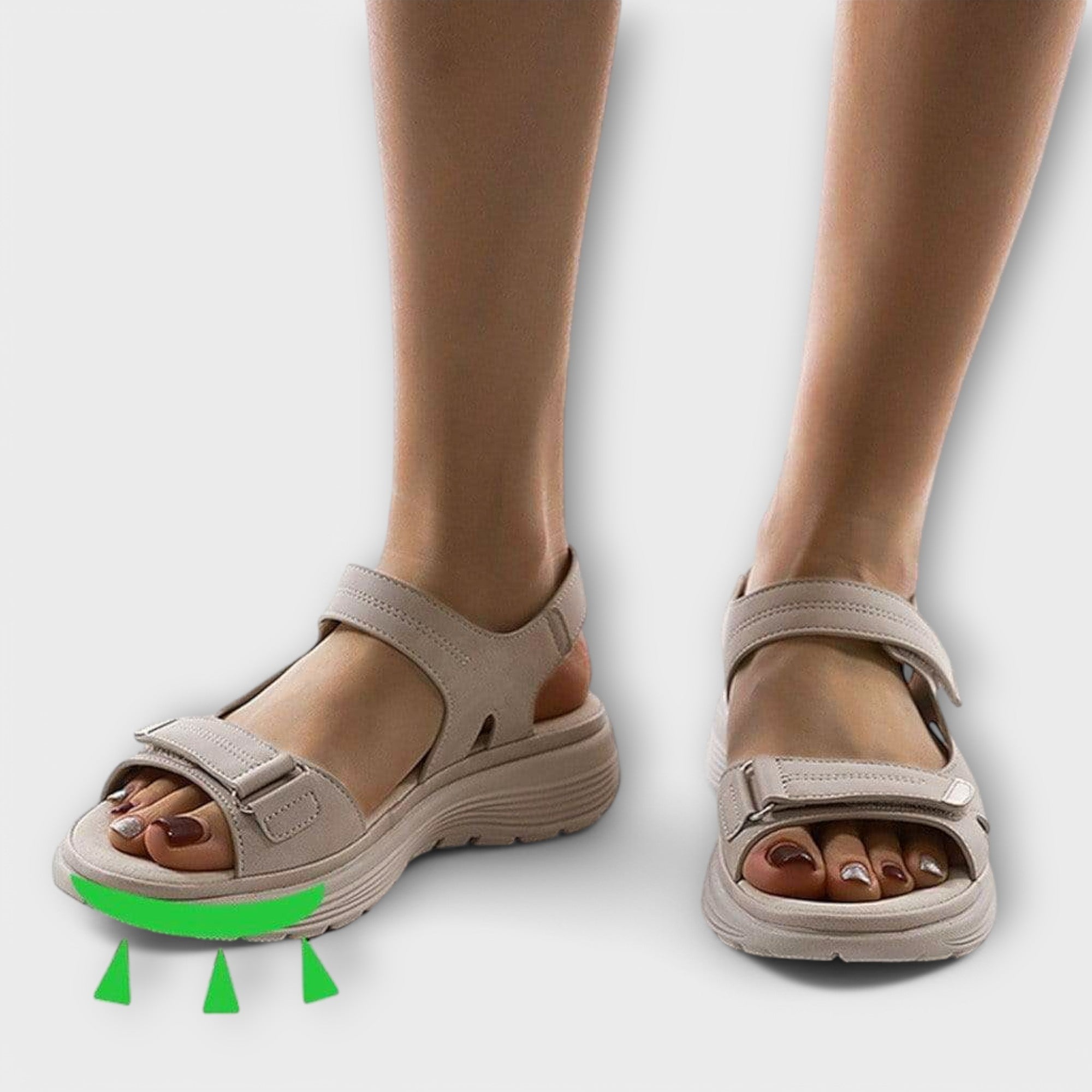 Orthopädische Sandalen in Beige mit zwei Klettverschlüssen und dämpfender Sohle