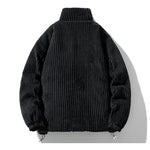 Cordjacke mit Stehkragen, dunkelschwarz, gerippter Cord-Optik, Reißverschluss vorn